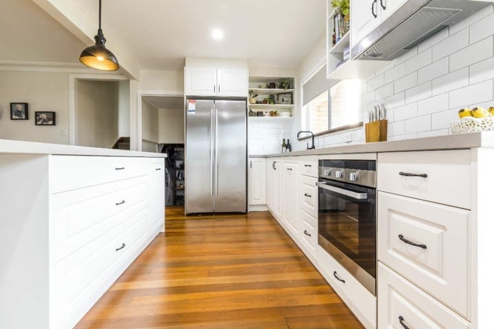 Kitchen cabinets and wood floor