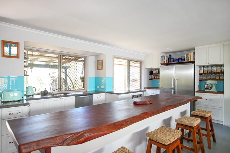 kitchen with hardwood island bench top