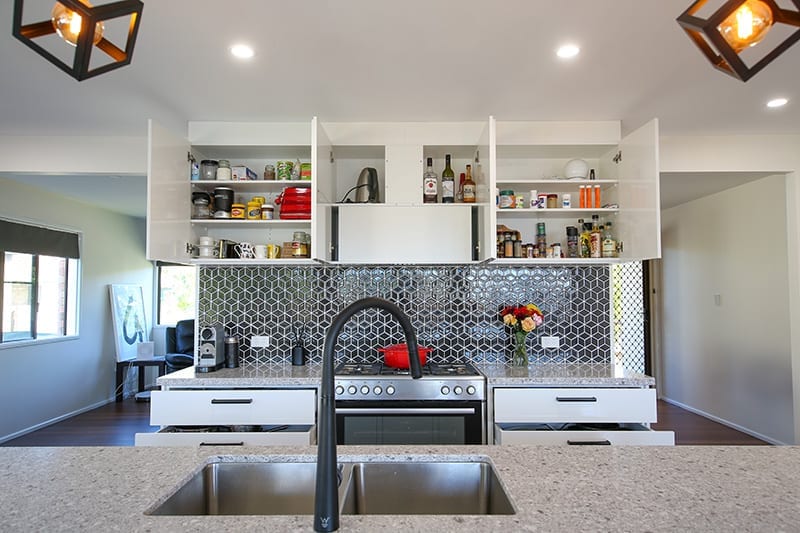 Texture backsplash in small kitchen