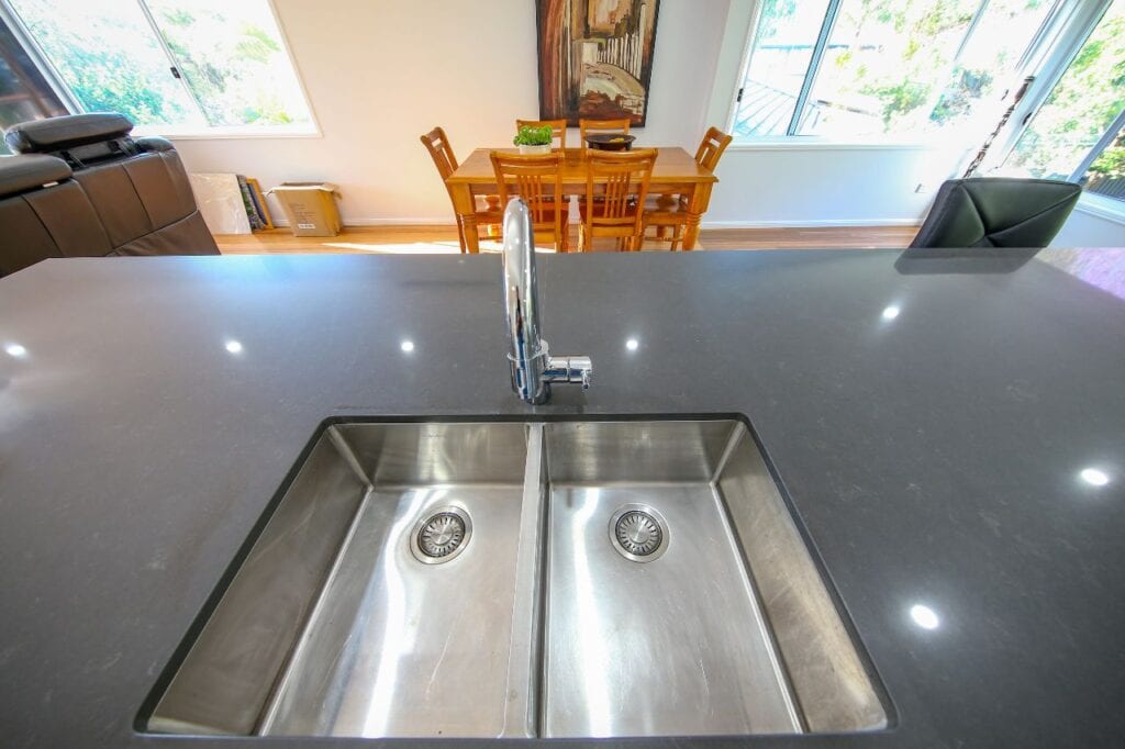 Stainless Steel Double Sink and Grey Benchtop