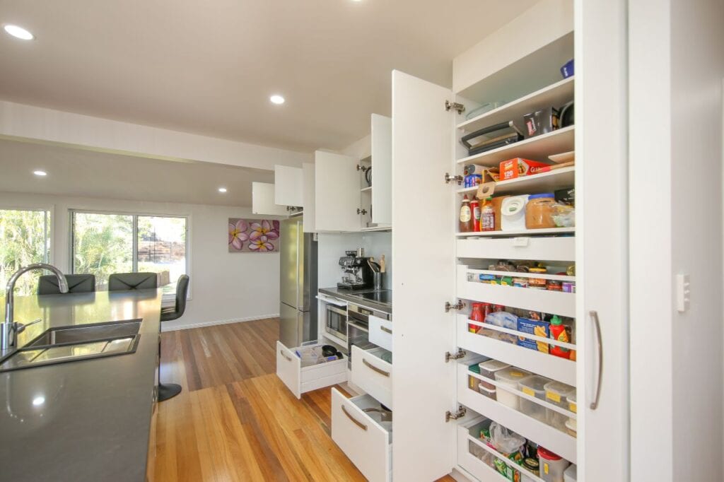 Double door pantry with storage for food products