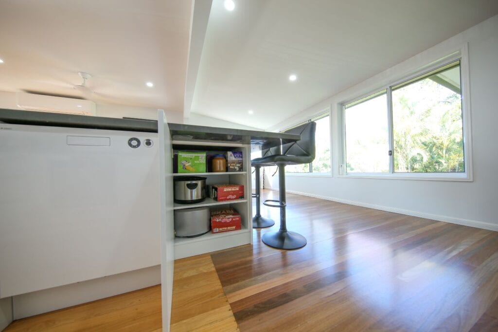 Dishwasher and under bench storage space for appliances