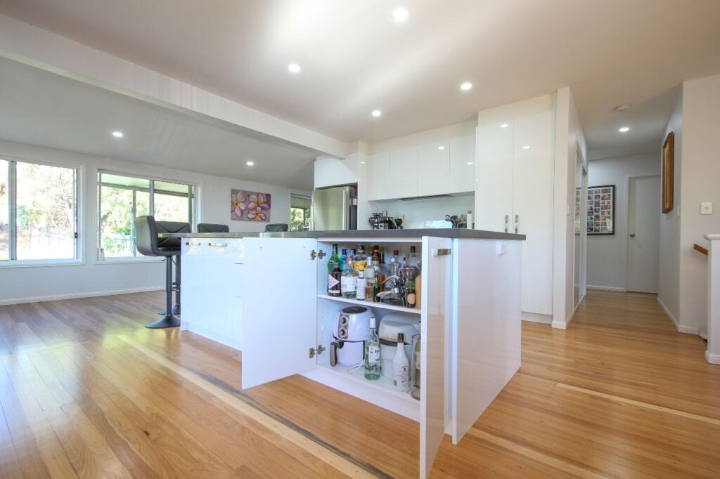 Under bench storage cupboards for liquor bottles