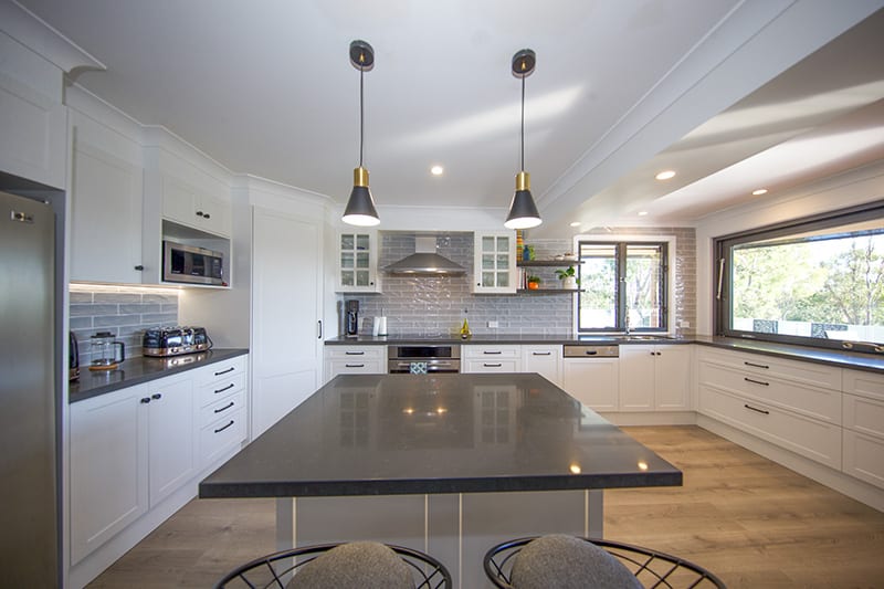 Shiny granite kitchen island