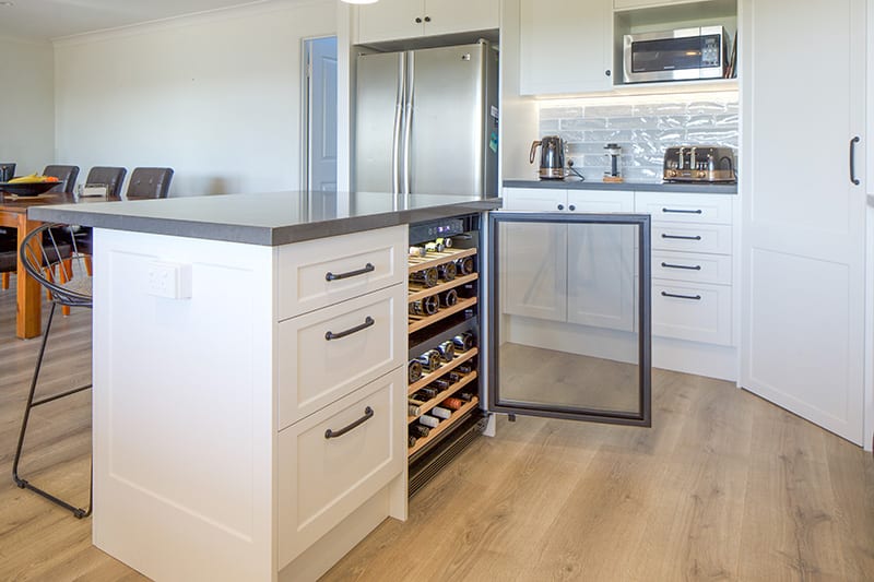 Kitchen with built in wine cooler