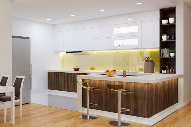 modern Kitchen with backlit glass splashback
