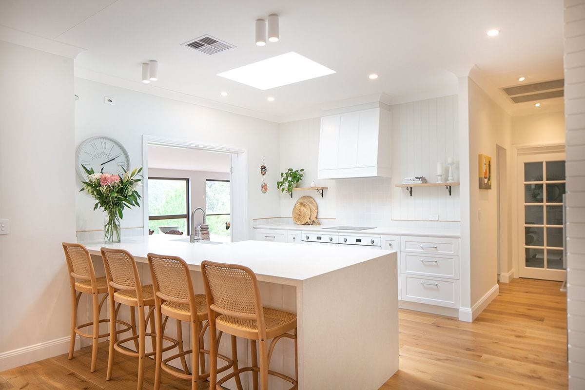 Bright white kitchen with sky light