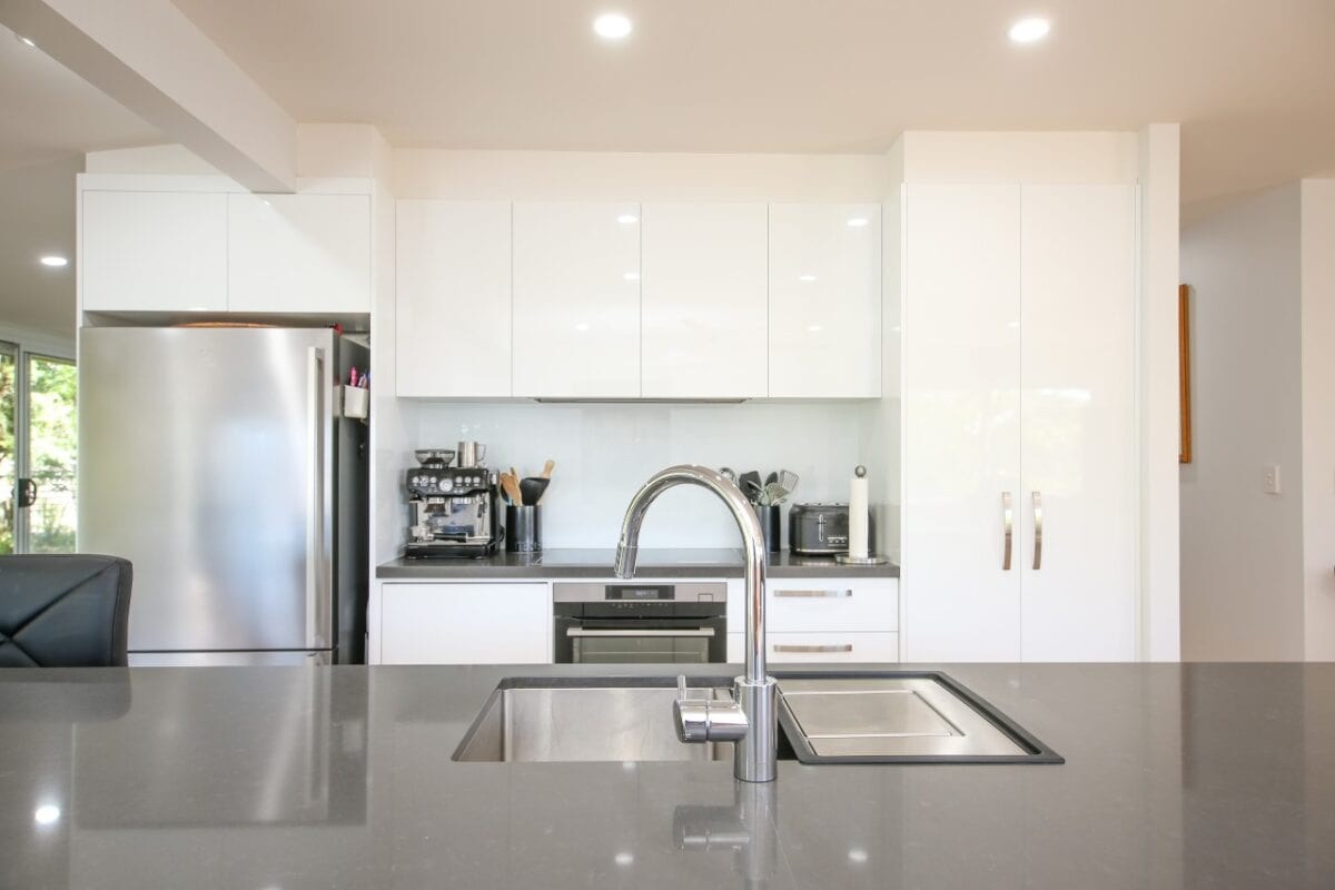 Stone countertops and stainless steel sink